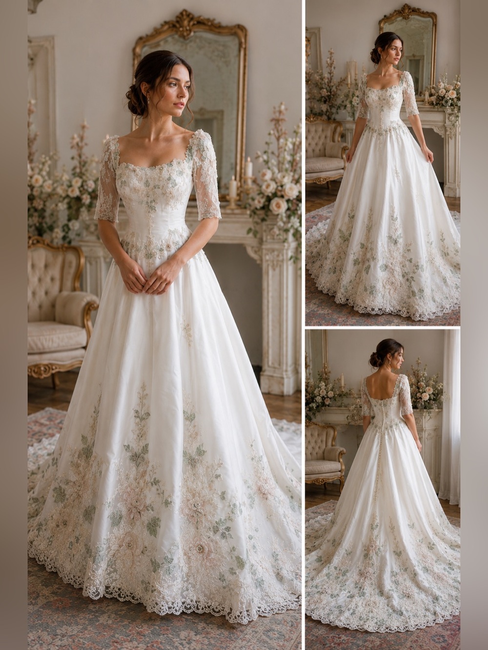 Vintage Alfred Sung Ivory Embroidered Wedding Dress Fairycore Cottagecore 8